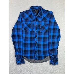 Fox Racing Shirt Mens Medium Blue Black Plaid Flannel Lined Button Front Casual